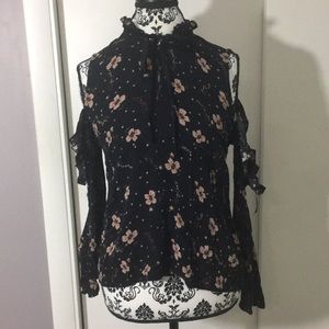 Long-Sleeve Ruffle Cold-Shoulder Top